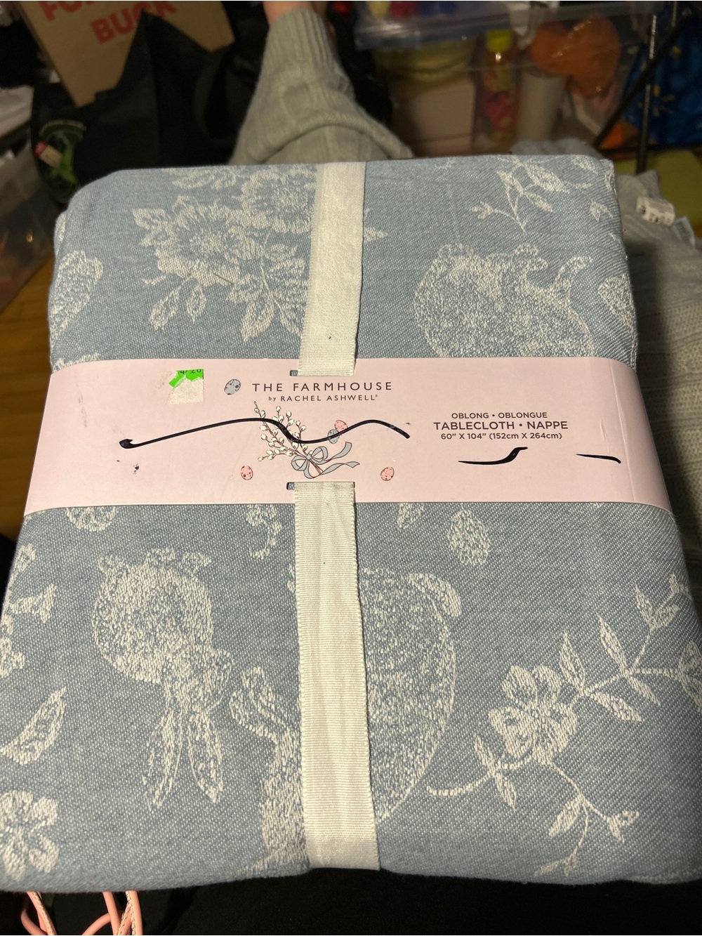 The Farmhouse Blue Floral & Rabbit Oblong Tablecloth